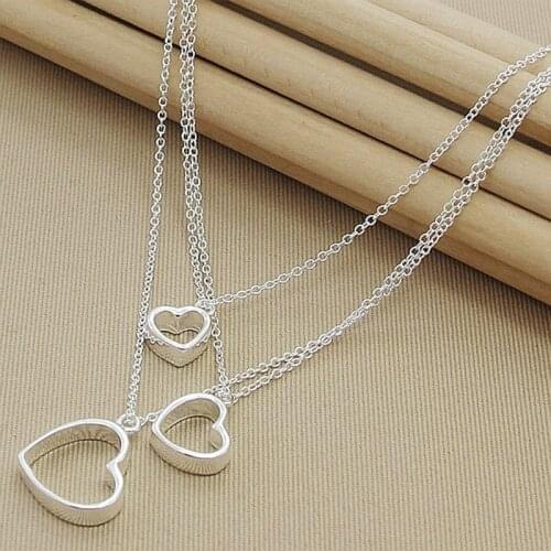 High Quality 925 Sterling Silver Necklace Fashion Three Heart Chain Necklace For Women Luxury Jewelry