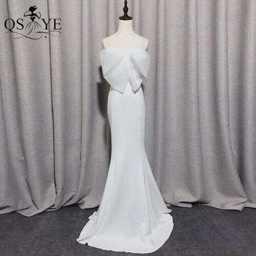 QSYYE Big Bow Knot White Evening Dress Mermaid Off Shoulder Prom Gown Elegant Party Dress Simple Fitted Elastic Formal Dresses