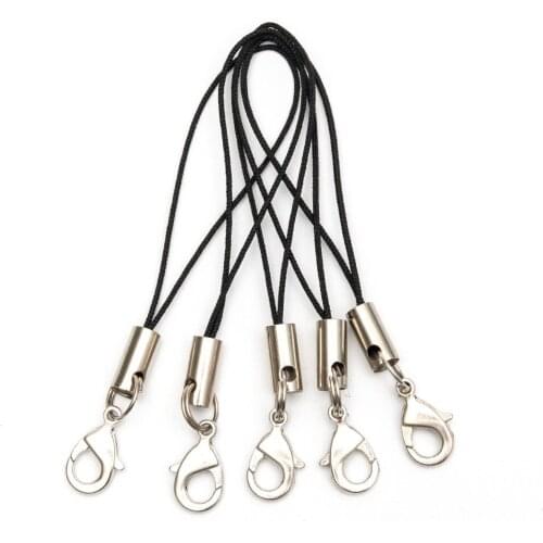 100pcs / lot upgrade large black mobile phone rope lobster buckle polyester key chain chain wholesale jewelry Diy