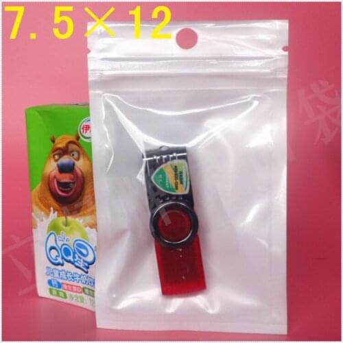 1200Pcs/Lot 7.5*12cm White/Clear Self Seal Zipper Plastic Retail Packaging Bag Ziplock Zip Lock Bag Storage Package W/ Hang Hole