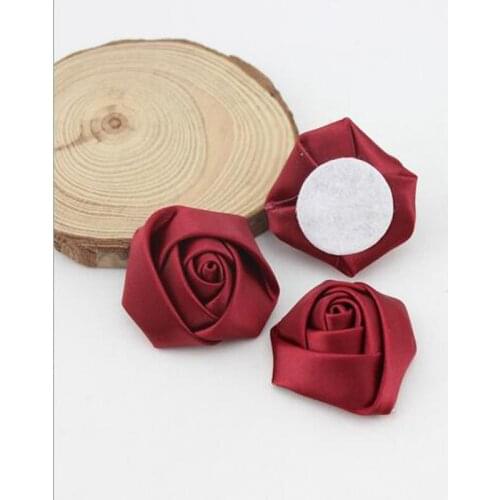 20Pcs DIA 5cm Satin Ribbon Silk Rose flower Wedding flower bride bouquet boutonniere Headware Kids Hair Christmas Accessories