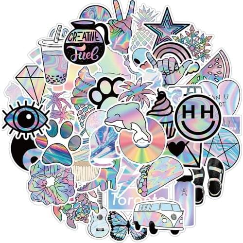 50PCS Holographic Laser Style Graffiti Stickers Guitar Luggage Fridge Waterproof Cool Sticker Skateboard Laptop Notebook Decal