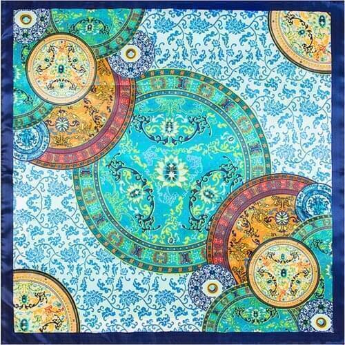 AMYO 90CM Square Silk Scarf for Women Hair Band China Printed Shawl Wrap Summer Neckerchife Lady Winter Shawl