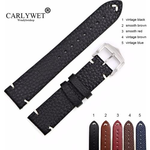 CARLYWET 20 22 24mm Man Women Handmade Leather Brown Black Red Blue VINTAGE Wrist Watch Band Strap Belt For Omega Rolex Panerai