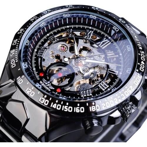 Forsining 2021 Stainless Steel Waterproof Mens Skeleton Watches Top Brand Luxury Transparent Mechanical Sport Male Wrist Watches