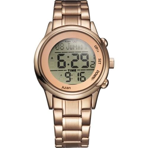 2021 new arrival Stainless Steel Digital Watches arabic Islamic Qibla Direction Al Azan Wrist Watch for Muslim Prayers