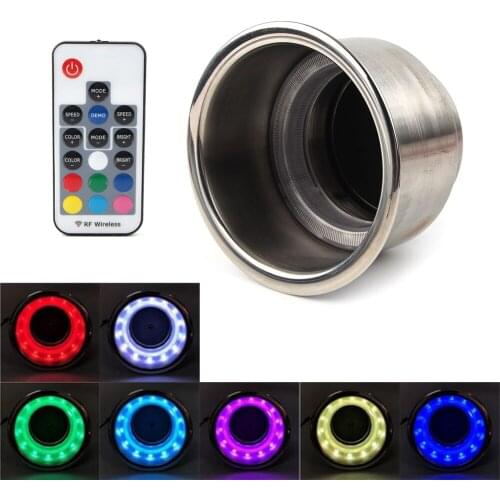 DC 12V Colorful LED RGB Drink Stainless Steel Cup Holder with Remote Control For Marine RV Truck Autos