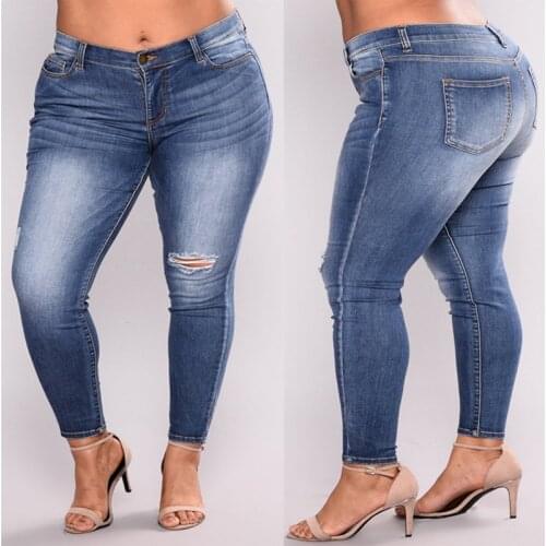 DOIB Women Light Blue Jeans Women 7XL Plus Size Slim Pencil Fashion Denim Jeans Large Size Trousers Washing Pants