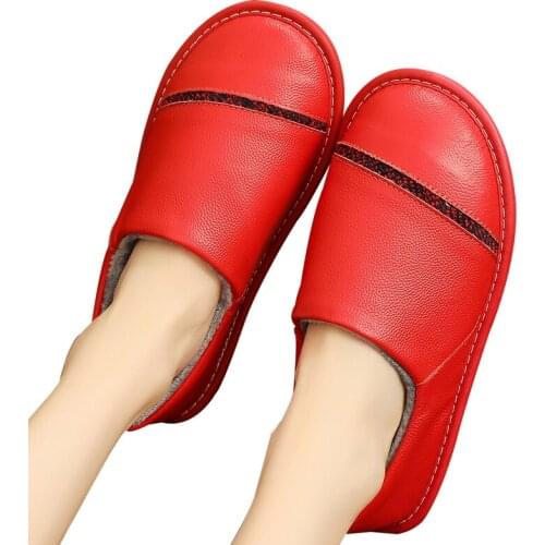 Genuine Leather Winter Indoor shoes anti-slip slippers home shoes Comfortable Casual Shoes for Women