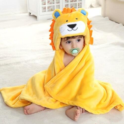 Lion Animal Cosplay Hooded Baby Infant Girl Boy Flannel Bath Towel Wrap Bathrobe Cute Cartoon Pajama Sleepwear