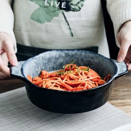 Baking dish Ceramic dish Binaural baking dish Irregular disc Household deep dish bowl Western pasta baking bowl Baking bowl