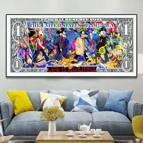 Graffiti Disney Funny Wall Art Mickey Mouse Goofy Dog Pictures On Dollar Canvas Poster And Prints Painting For Room Decoration