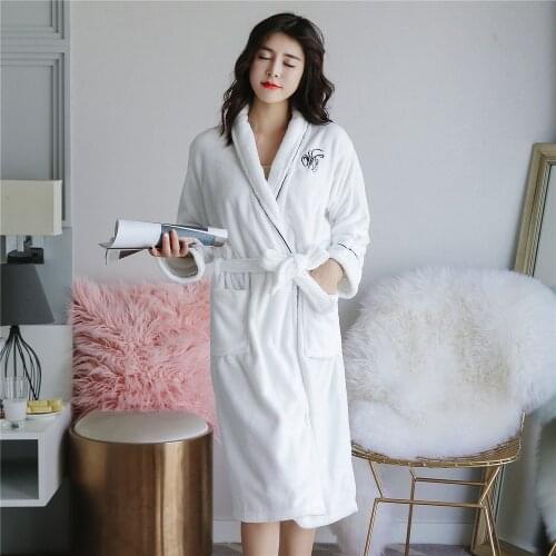 Robe Coral Fleece Casual Clothes Flannel Female Sleepwear Thick Warm Kimono Nightwear Home Wear Autumn Winter Home Clothing