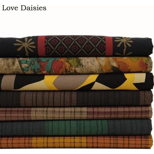 Cotton/Linen Ethnic RED BROWN FUCHSIA GREEN ORANGE Check Geometry Abstract Fabric for Apparel Dress HomeDecor Tablecloth Cushion