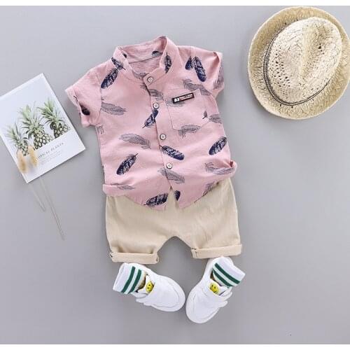 Baby Boys Clothing Set Summer Feather Pattern Suit for Boys Casual Clothes Set Top Shorts Infant Sport Baby Suits Kids Clothes