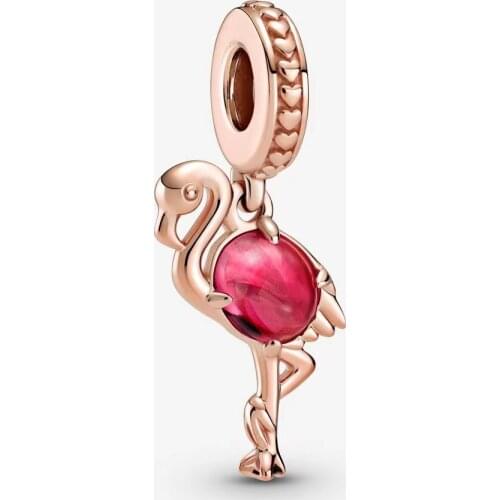 Summer 925 Steling silver Pink Murano Glass Flamingo Dangle Charms Beads Fit Bracelet Necklace DIY Pendant For Jewelry Making