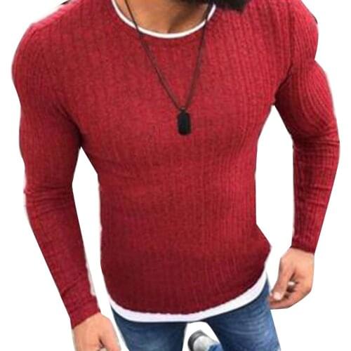 Fashion Men Color Block Patchwork O Neck Long Sleeve Pullover Knitted Sweater