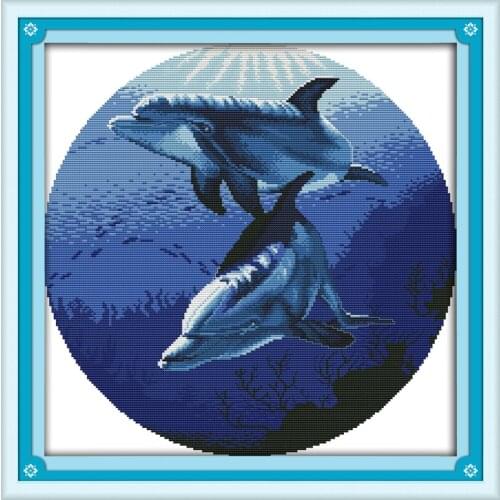 Classic dolphins (2) position cross stitch kit 18ct 14ct 11ct count printed canvas stitching embroidery DIY handmade needlework