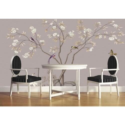 Custom flower Wallcoverings,hand painted plum bird murals for the living room bedroom TV background wall papel de parede