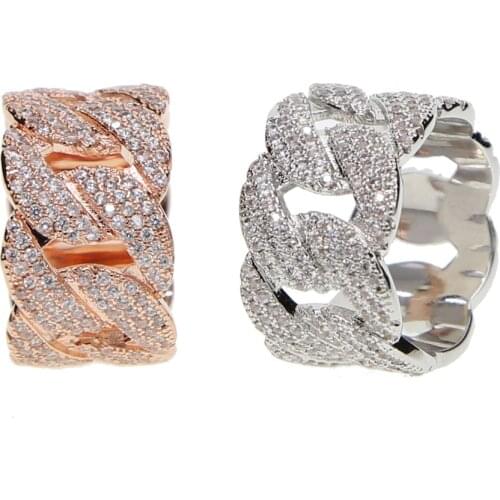 US SIZE 9,10 2019 new arrive design gold filled Real micro pave bling cz Cuban link chain design unique hip hop bling mens ring