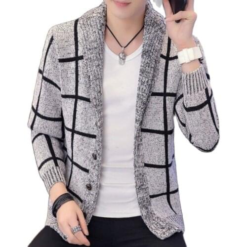 2021 Autumn Fashion Plaid Thick Knit Cardigan Men Slim Fit Knitted Sweater Men Winter Sweater Korean Knitwear Sweater 3XL