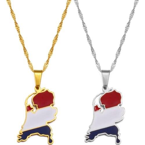 Anniyo Netherlands Map Flag Pendant Necklaces for Women Girls Gold Color Holland Jewelry Dutch Gift #244921