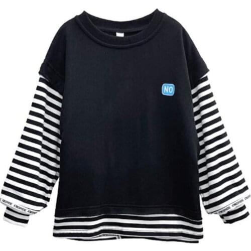 Cultiseed Big Girls Fake 2pc Striped Pullovers Hoodies Coat Tops Children Kids Spring New Fashion Long Sleeve Sweatshirts Clothe
