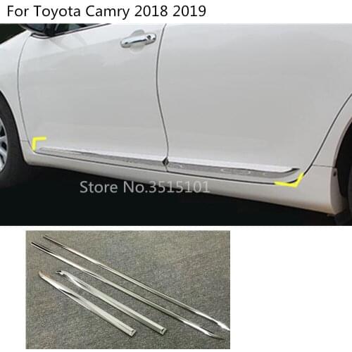 Car Side Door Trim Strip Molding ABS Chrome Stream Lamp Panel Bumper Hoods 4pcs For Toyota New Camry XV70 2017 2018 2019 2020