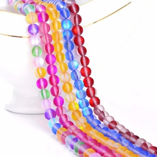 45pcs 8mm Rainbow Round Matte Shining Glistening Light Crystal Loose Strand Beads for Bracelet Necklace DIY Jewelry Making