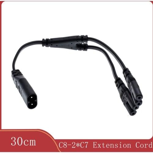 IEC320 C8 to 2X C7 Y Split AC Power Cord, IEC Figure 8 Male to 2 Female 1 in 2 Out AC Power Cable, Length=30CM Black