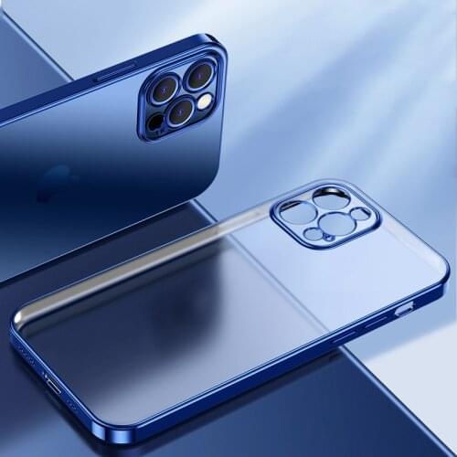 Luxury Plating Square Frame Transparent Case For iPhone 12 11 Pro Max Mini X XS XR 7 8 Plus SE 2020 Clear Soft Silicone Cover