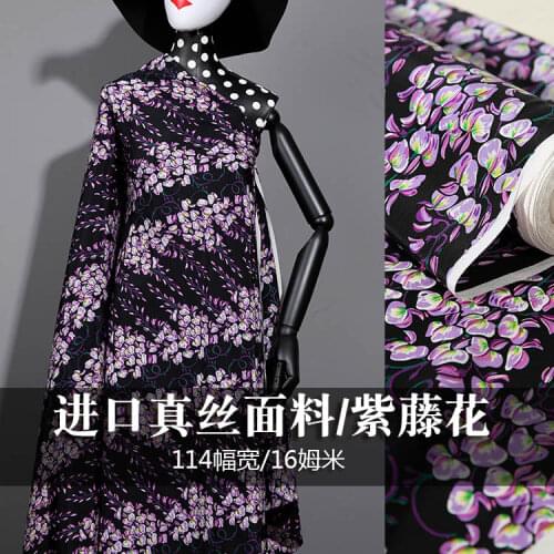 1 Meter Silk Fabric, Wisteria Flower Anti-wrinkle worm Shirt Custom Fabric
