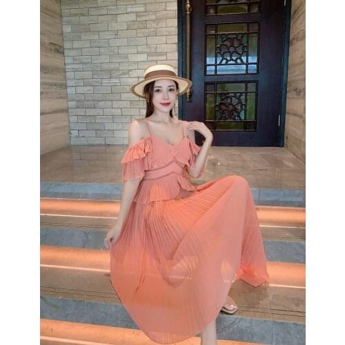 High Quality Fashion Runway Dresses 2021 Sexy Off-The-Shoulder Straps Chiffon Dress