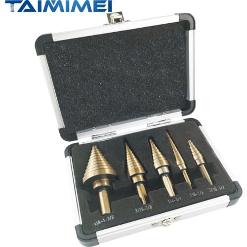 MINIQ 5pcs/Set HSS COBALT MULTIPLE HOLE 50 Sizes STEP DRILL BIT SET With Aluminum Case Arrival High Quality HT410