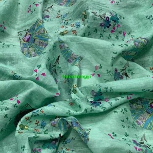 Chinese style ramie cotton digital printed cloth ramie garment fabric