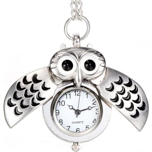 Vintage Bronze Retro Slide Smart Quartz Pocket Watch Unisex Owl Pendant Long Necklace Fob Men Women Gifts