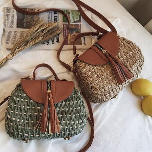 Vintage tassel saddle rattan women shouder crossbody bags designer wikcer woven handbags casual ladies summer beach straw purses