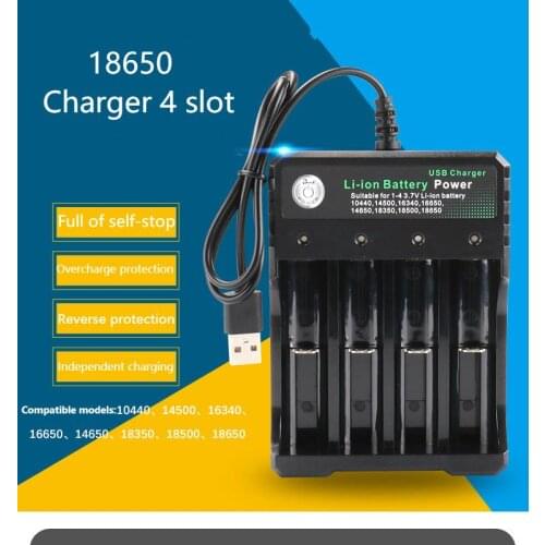 For 3.7V 18650 Charger Li-ion Battery Four Slots / Two Slots USB Independent Charger Portable 18350 16340 14500 Battery Charger
