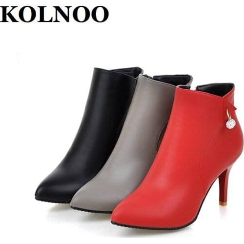 Kolnoo New Handmade 8.5cm High Heels Boots Pointed-Toe Crystals Deco 3-Colors Martin Boots Daily Wear Party Prom Fashion Shoes