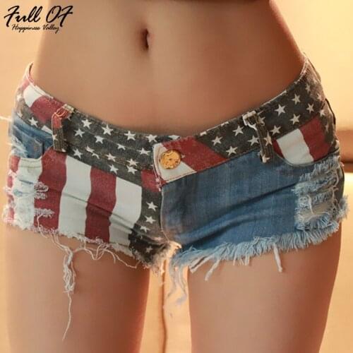 Sexy Shorts Jeans Woman Skinny Holes befree Women Summer Denim Hot Beach Nightclub Bottoms US flag ladies Calca Jeans femme 2020