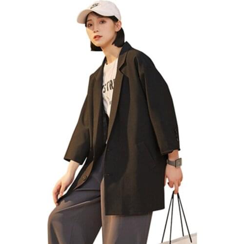 Womens Summer Suit Jacket 2021 Loose Thin Coat Female Students All-Match Fried Street Seven-Point Sleeve Suit Overcoat Lady Top
