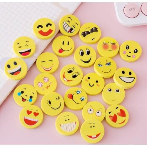 1PC Funny Smiling Face Circular Eraser Pencil Writing Supplies Lovely Children Stationery Erasers(ss-696)