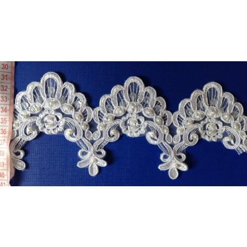 10cm organdy polyester embroidery framed beaded and sequined lace,wedding accessories lace,veil trim,XERY027E