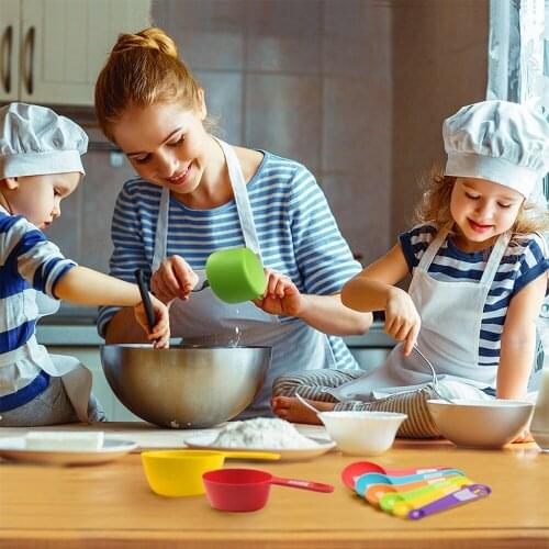 12pc Set Nestable Seven Color Non-stick Plastic Measuring Scale Cup Milk Powder Coffee Table Tea Spoon Kitchen Cooking Supplies