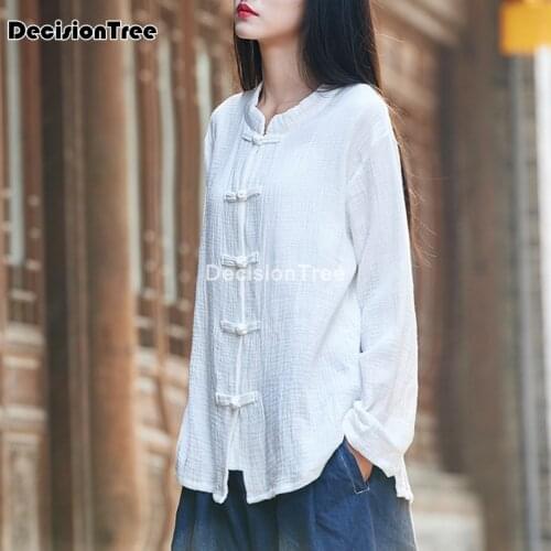 2021 classic chinese women cotton linen blouse long sleeve shirt traditional handmade solid color tops tang suit clothing
