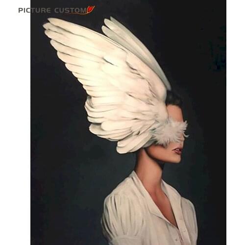50*65cm Frame Painting By Numbers Wing And Woman Photo DIY Oil Painting Coloring Drawing Canvas Paint Art Pictures Home Decor