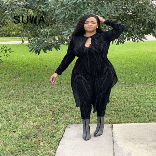 African Elegant Work Wear Women Two Piece Outfits Long Sleeve Midi T-Shirt Top And Skinny Pencil Pants Wholesale Plus Size 5XL