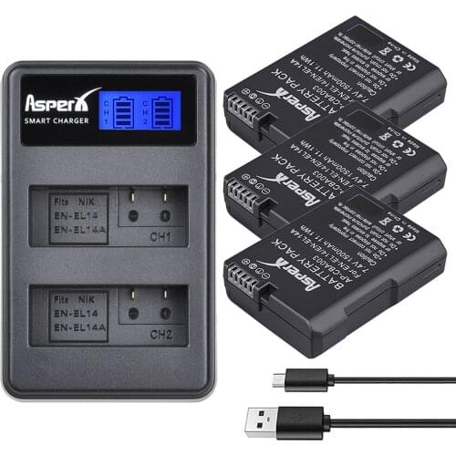 3Pcs EN-EL14a EN-EL14 EN EL14 Battery + LCD USB Dual Charger For Nikon Battery D5500 D5300 D3300 D5100 D5200 D3100 D3200 P7000