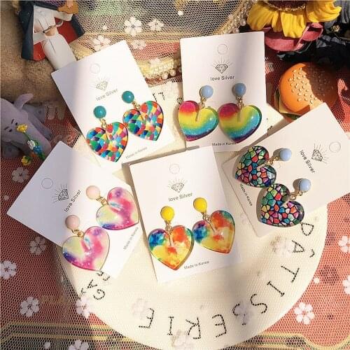 Harajuku Acrylic Y2k Rainbow Heart Earrings for Women Aesthetic 90s Vintage Korea Earrings Fashion Jewelry Aesthetic Cute Gifts