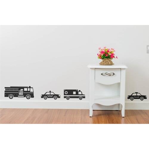 Emergency Vehicles Wall Decals Cars Stickers Ambulance School Bus Taxi Fire Truck Wall Decal Little Boy Kids Room Decor D889